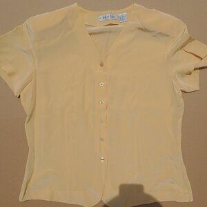 Vintage Chaus 100% silk soft yellow short sleeve button up blouse 12
